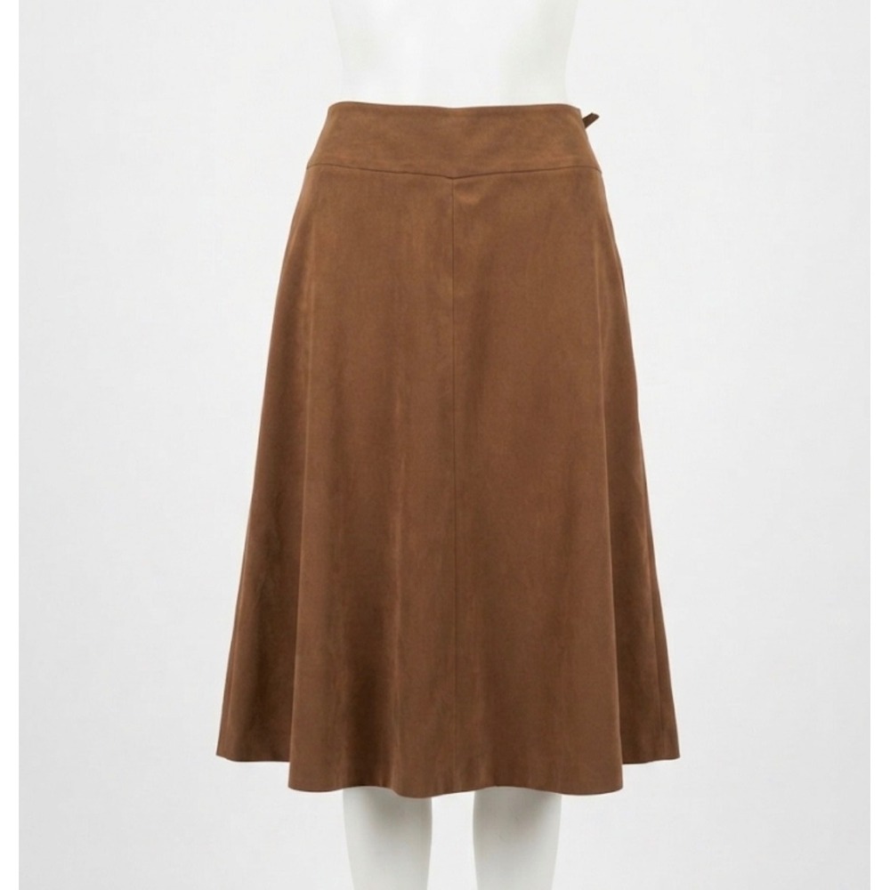 Premise Brown Faux Suede Midi Skirt Size 8 A-Line Side Zip Career Casual